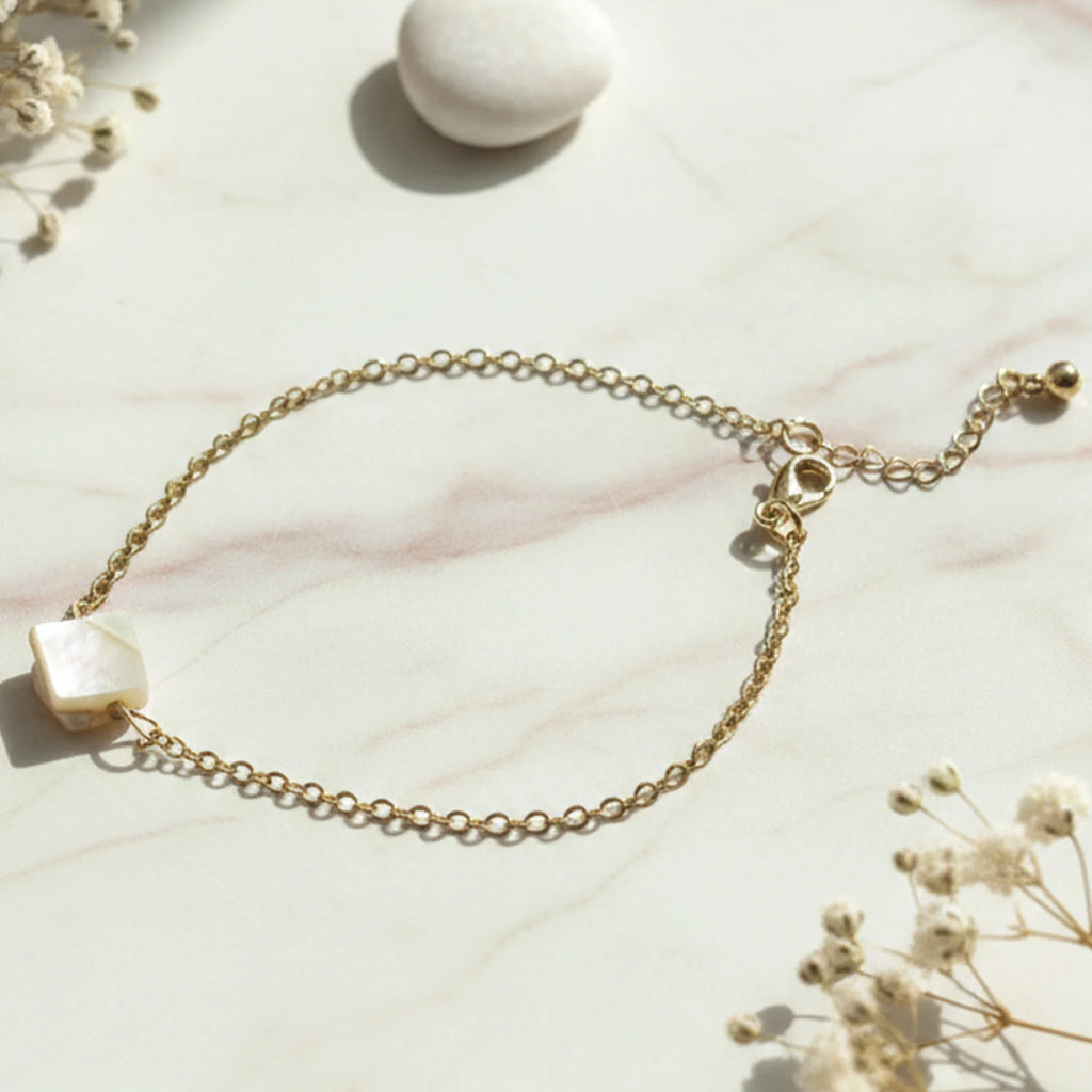 Elegant Adjustable Chain Bracelet with Square Stone Charm