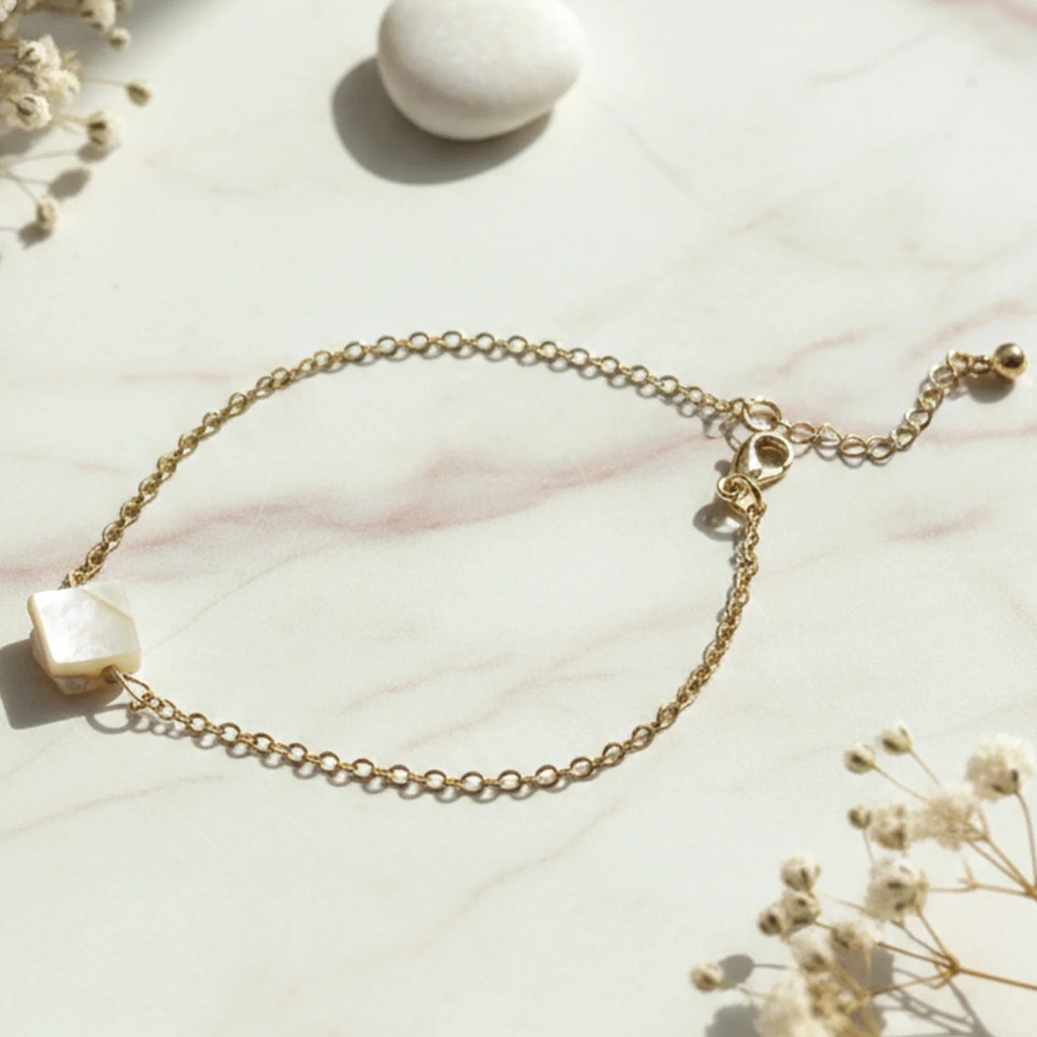 Elegant Adjustable Chain Bracelet with Square Stone Charm