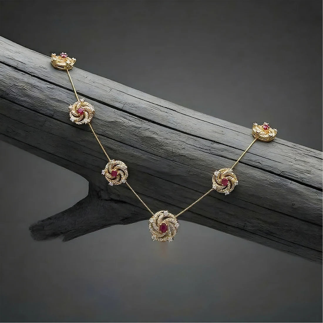 Elegant Ruby Floral Necklace with Diamond Detailing