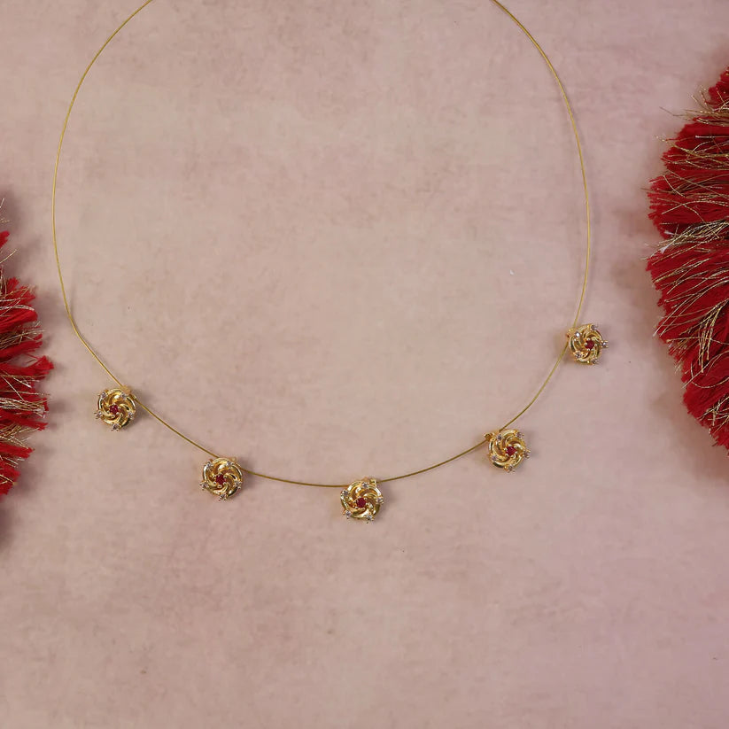 Elegant Ruby Floral Necklace with Diamond Detailing