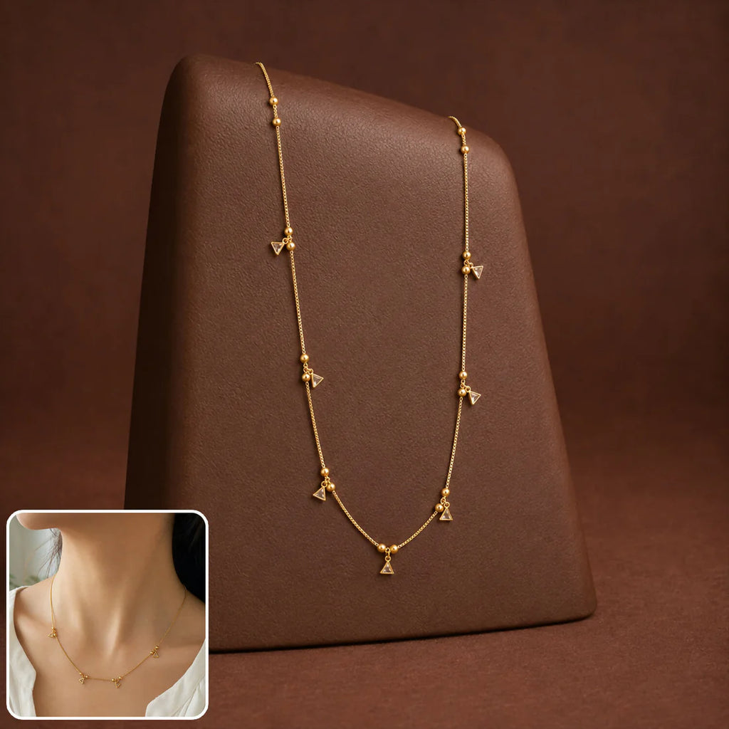 Gold-Plated Triangle CZ Necklace – Dainty Bead Chain | PEP