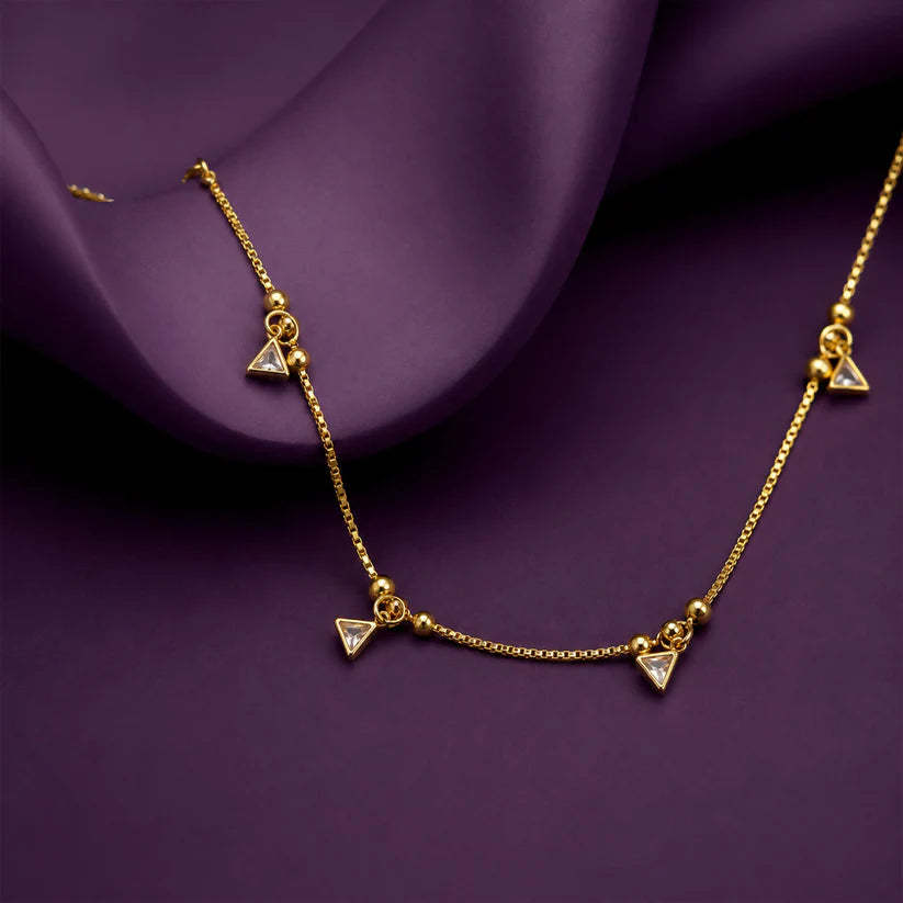 Gold-Plated Triangle CZ Necklace – Dainty Bead Chain | PEP