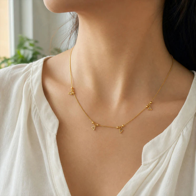 Gold-Plated Triangle CZ Necklace – Dainty Bead Chain | PEP