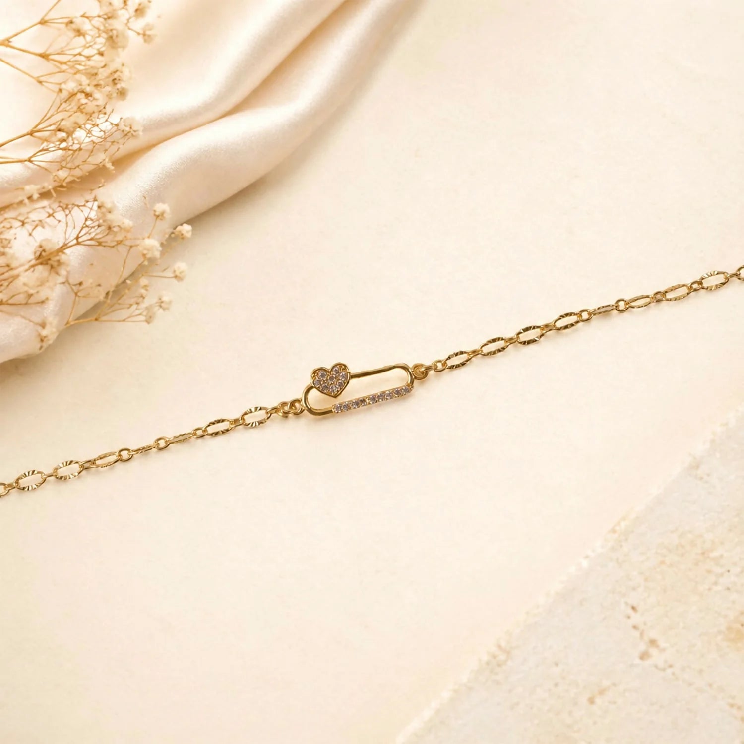 Gold Plated Infinity Charm Bracelet with Heart Detail