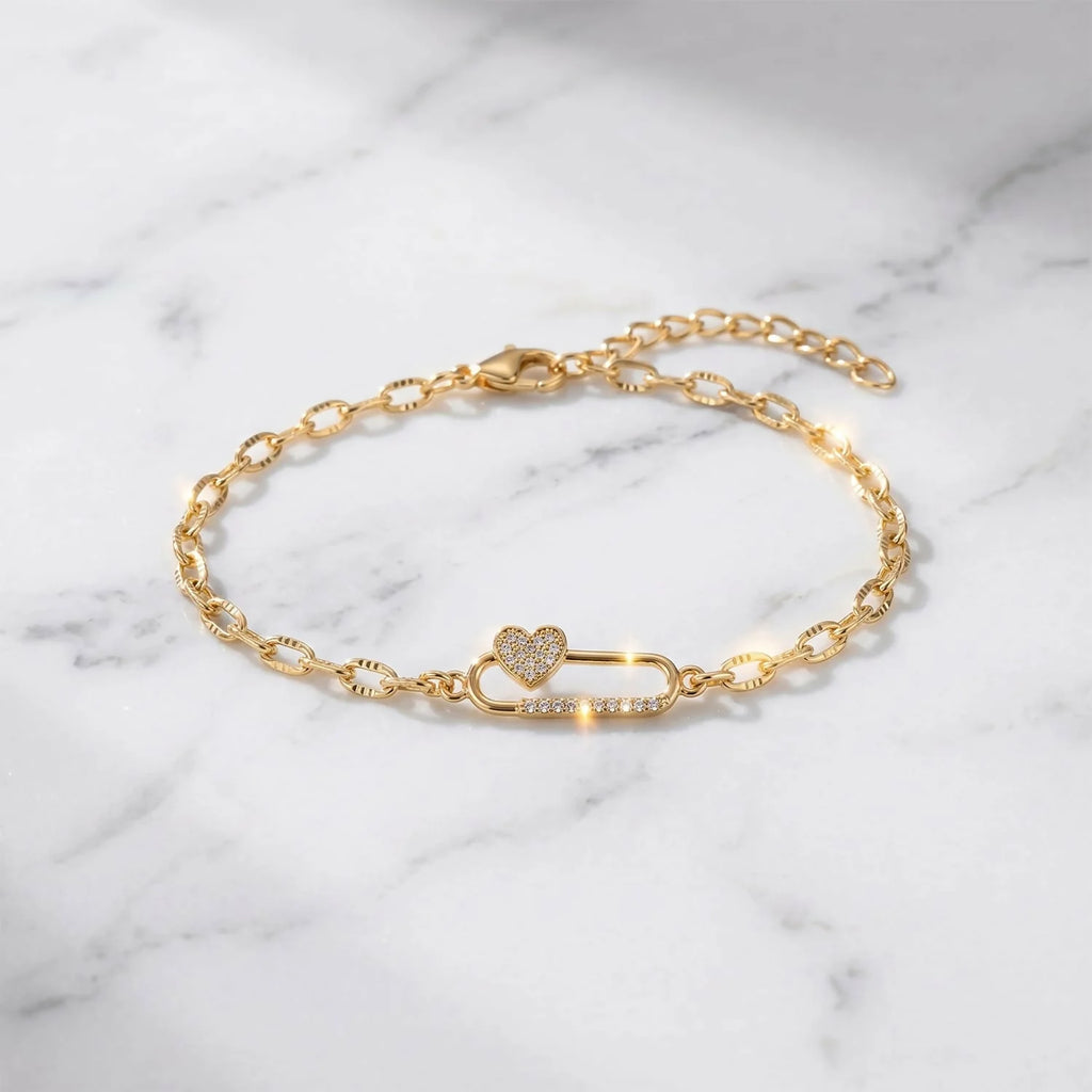 Gold Plated Infinity Charm Bracelet with Heart Detail