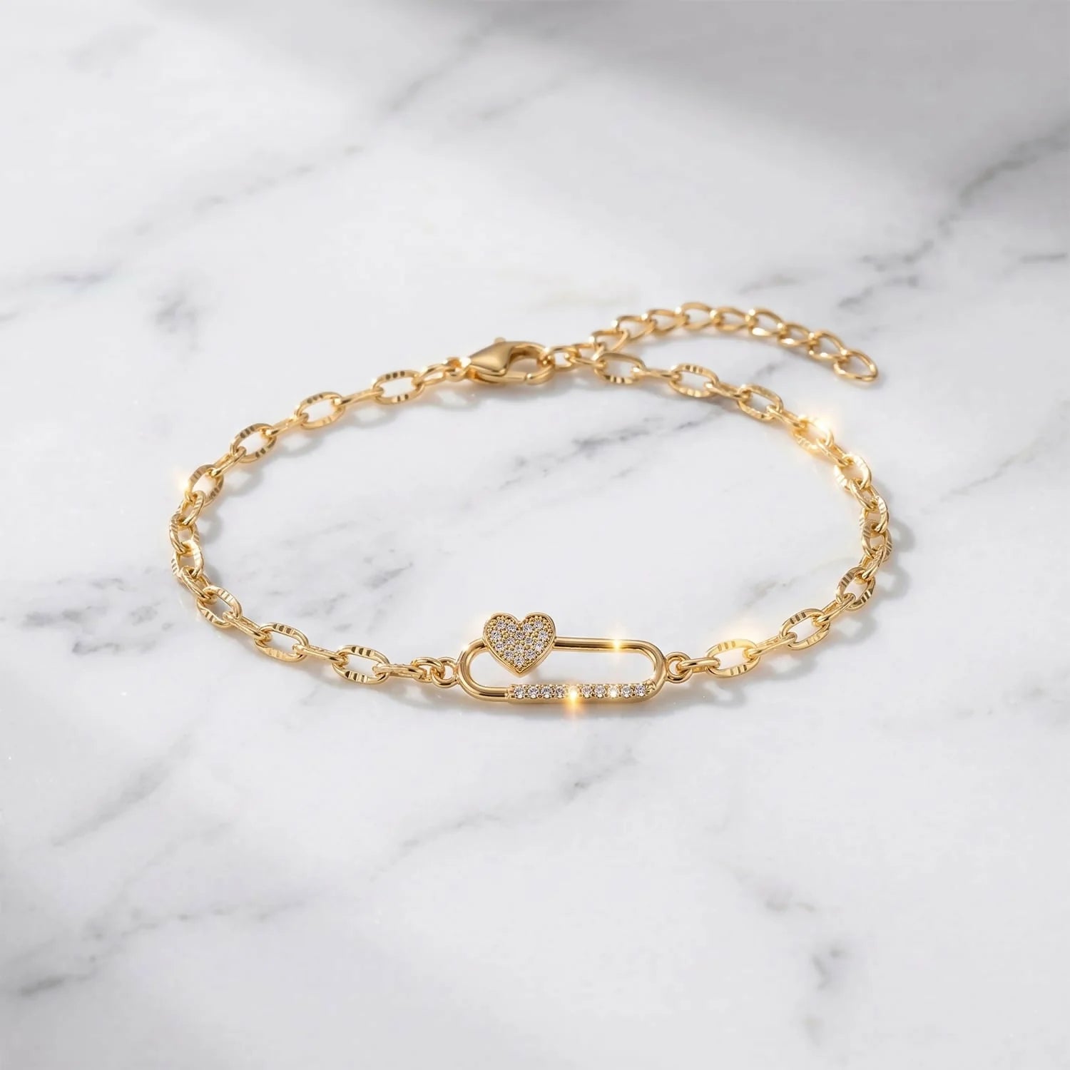Gold Plated Infinity Charm Bracelet with Heart Detail