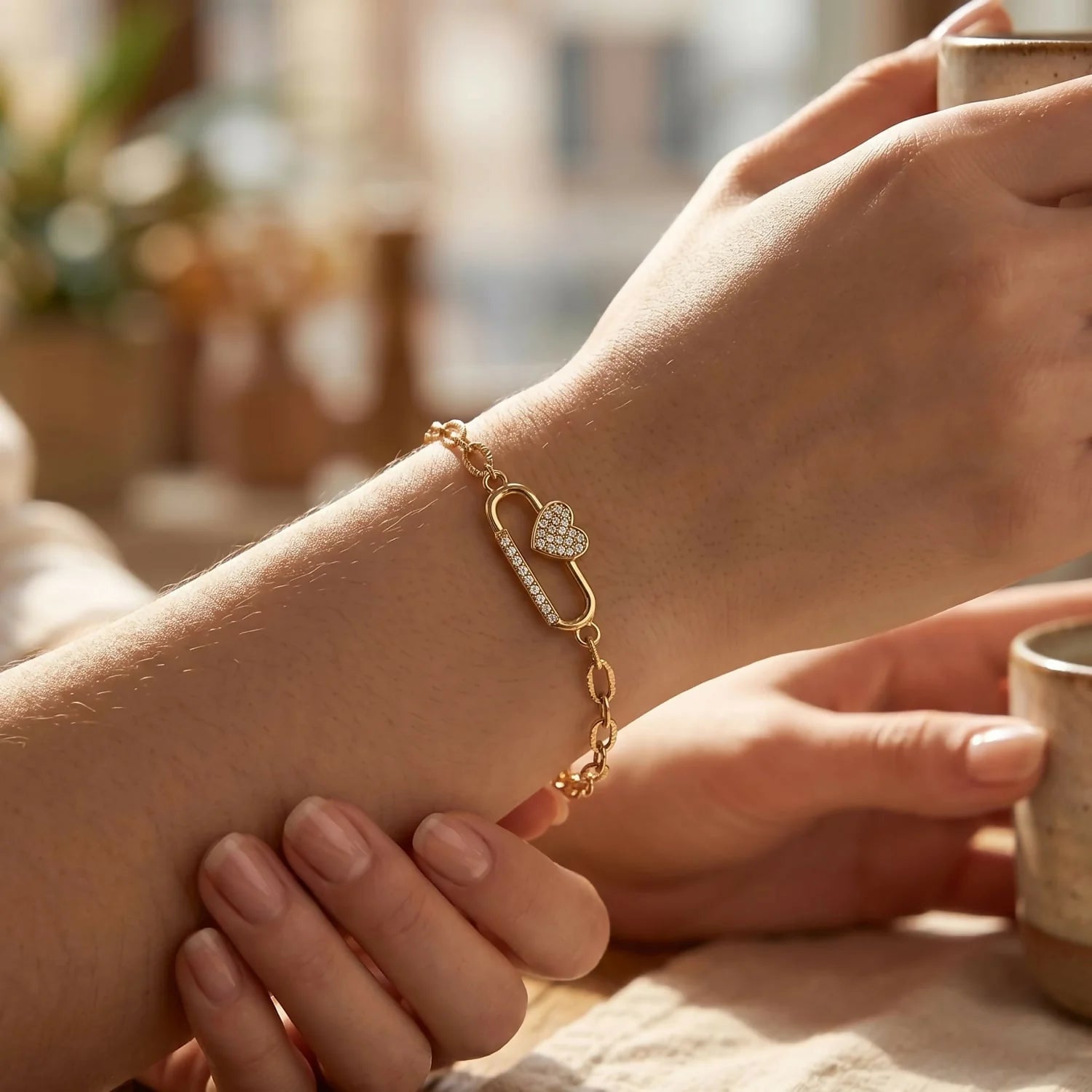 Gold Plated Infinity Charm Bracelet with Heart Detail