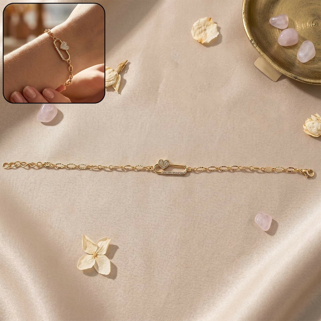 Gold Plated Infinity Charm Bracelet with Heart Detail