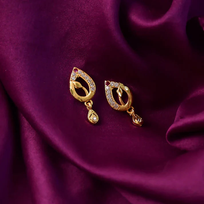 Gold Teardrop Earrings with Ruby & Crystal Drops