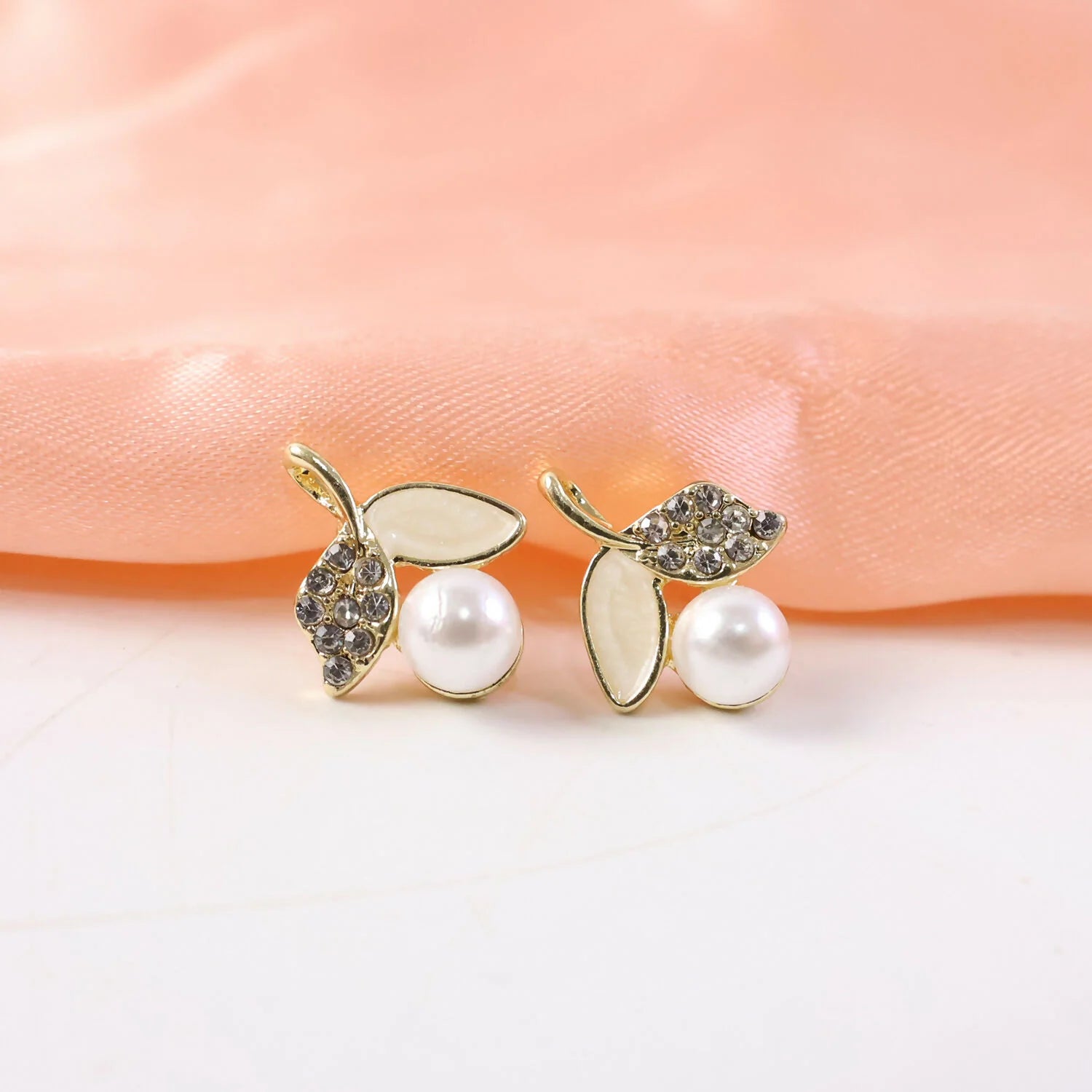 Luxury Korean Pearl Leaf Stud Earrings for Women & Girls – Premium Gold Plated Designer Jewellery