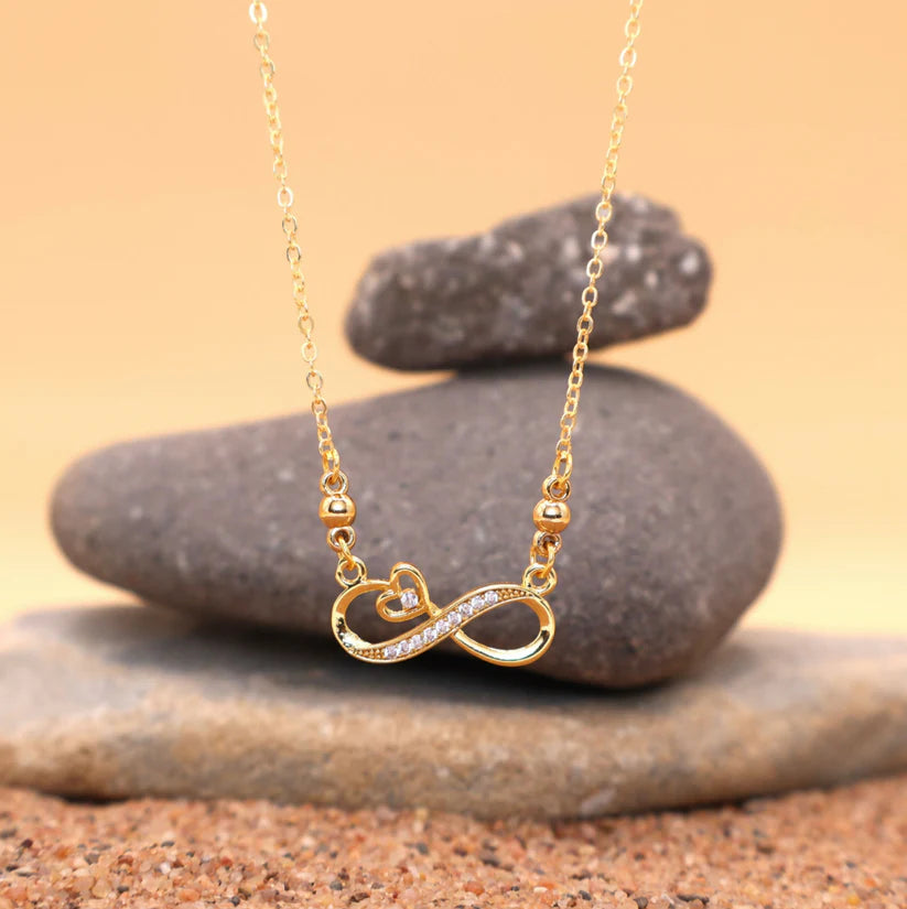 Gold Plated Infinity Heart Necklace with CZ Stones for Women