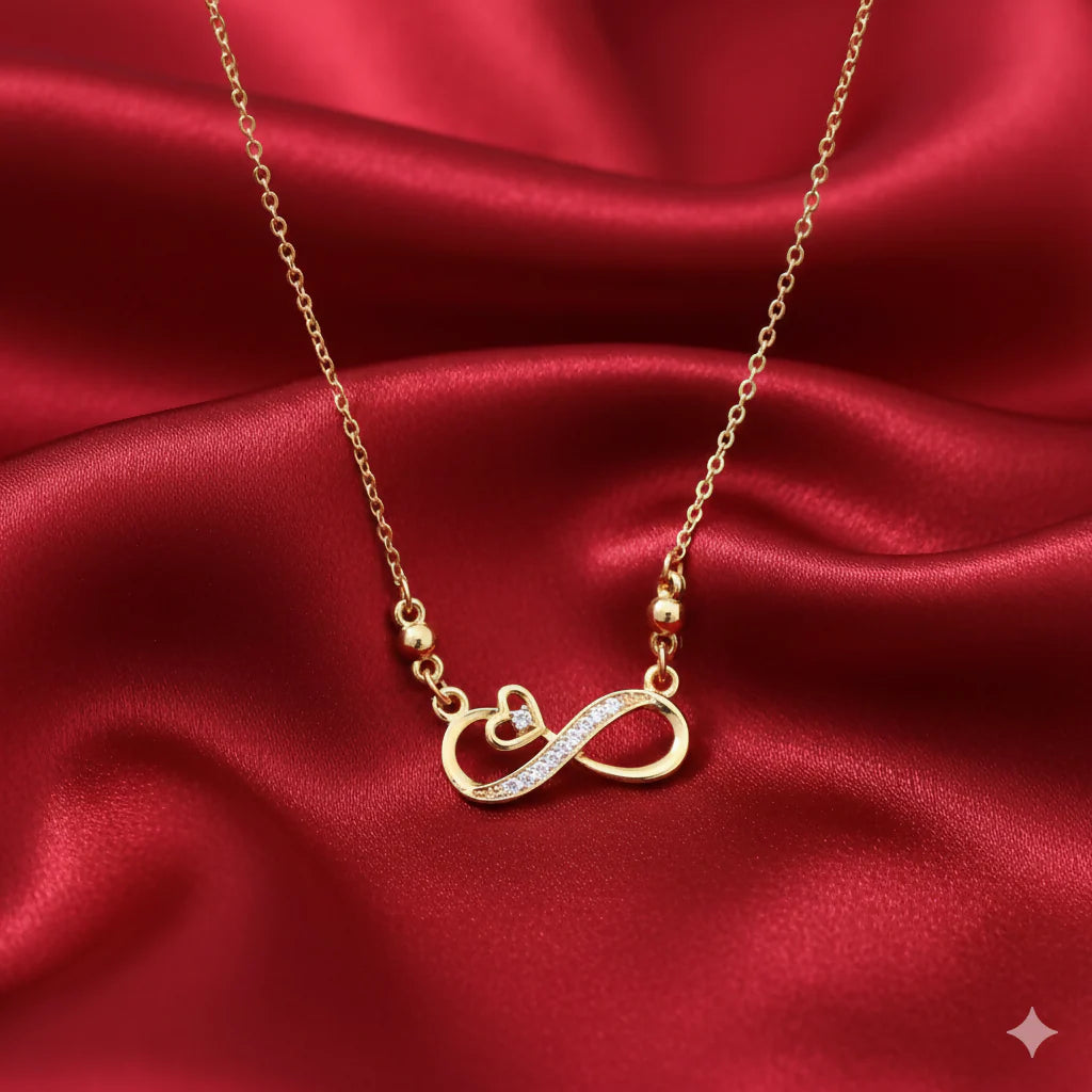 Gold Plated Infinity Heart Necklace with CZ Stones for Women