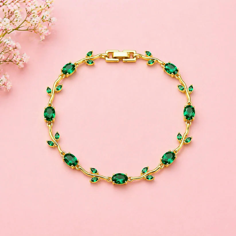 Gold-Plated Tulip Vine Crystal Bracelet for Women & Girls